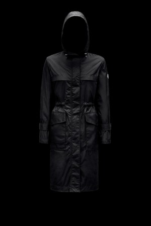 Abrigos Moncler Hiengu Rain Coat Mujer Negros | NRHL-75348