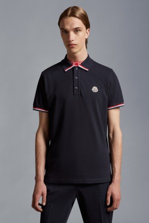 Camisa Polo Moncler Logo Hombre Azul Marino Azules | OUFH-48591