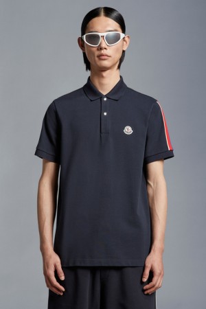 Camisa Polo Moncler Logo Hombre Azul Marino Azules | FXHN-78216