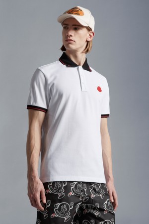 Camisa Polo Moncler Logo Hombre Blancos | GJCV-46380