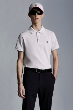 Camisa Polo Moncler Logo Hombre Blancos | OHNJ-51820