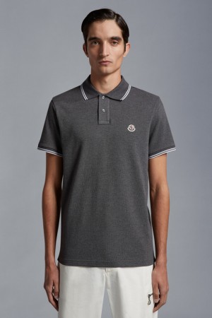 Camisa Polo Moncler Logo Hombre Grises Oscuro | IDWE-12705