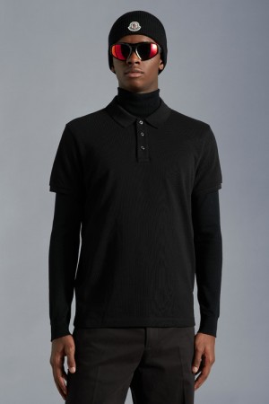 Camisa Polo Moncler Logo Hombre Negros | YZCO-97842