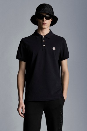 Camisa Polo Moncler Logo Hombre Negros | FRCE-29154