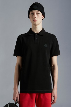 Camisa Polo Moncler Logo Hombre Negros | MQVF-17920