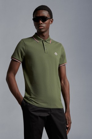 Camisa Polo Moncler Logo Hombre Verde Oliva Verdes | GLFJ-60345