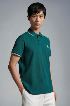 Camisa Polo Moncler Logo Hombre Verdes Oscuro | JQXK-26495