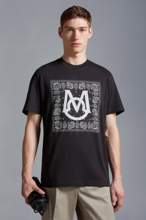 Camiseta Moncler Bandana Motif T Hombre Negros | XJMW-90861