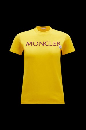 Camiseta Moncler Logo Embroidered T Mujer Amarillos | JVBE-17024