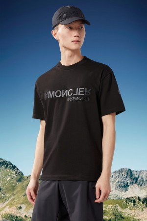 Camiseta Moncler Logo T Hombre Negros | PSOD-70523