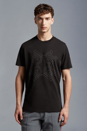 Camiseta Moncler Monogram Motif T Hombre Negros | ULZF-75426