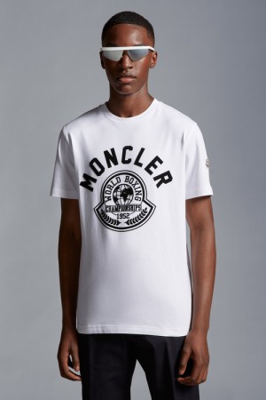 Camiseta Moncler Printed Motif T Hombre Blancos | IYAS-47695