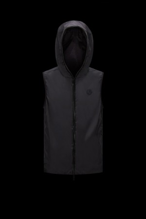 Chaleco de Plumas Moncler Pakito Encapuchado Hombre Negros | BKRU-59623