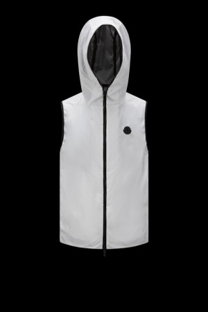 Chaleco de Plumas Moncler Pakito Encapuchado Hombre Blancos | GTNZ-86394