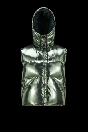 Chaleco de Plumas Moncler Ramees Mujer Verdes Oscuro | JEBI-24680