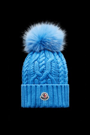 Gorro Moncler Beanie With Pom Pom Mujer Azules Claro | SZRF-52308