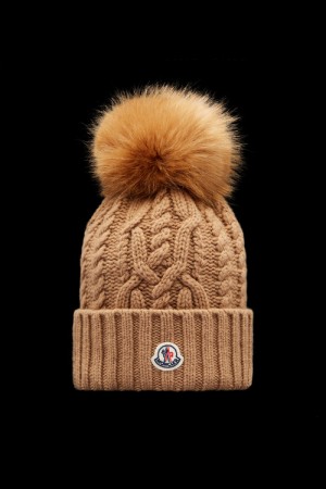 Gorro Moncler Beanie With Pom Pom Mujer Marrom Beige | REFX-35789