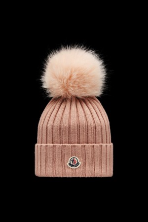 Gorro Moncler Beanie With Pom Pom Mujer Rosas Claro | SZER-67209