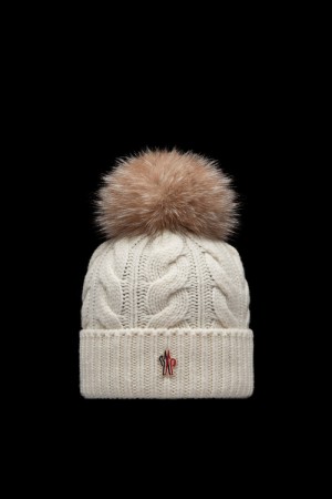 Gorro Moncler Beanie With Pom Pom Mujer Blancos | HUYB-17945