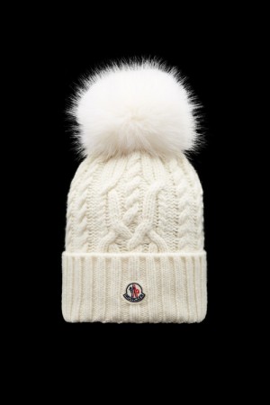 Gorro Moncler Beanie With Pom Pom Mujer Blancos | OJSU-16390