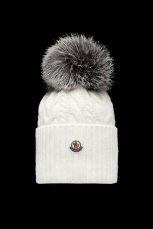 Gorro Moncler Beanie With Pom Pom Mujer Blancos | GUIM-51649