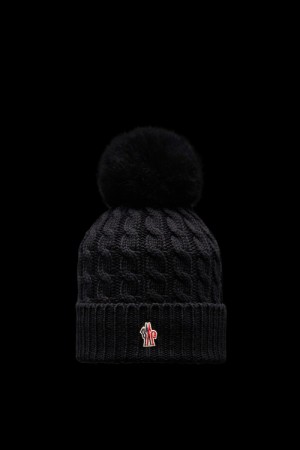 Gorro Moncler Lana Beanie With Pom Pom Mujer Negros | ZLYF-09564