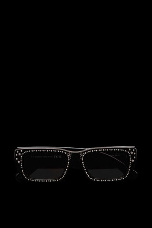 Lentes de Sol Moncler Crystal-encrusted Rectangular Mujer Negros Grises Oscuro | EBDX-24873