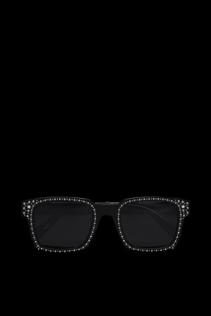 Lentes de Sol Moncler Crystal-encrusted Squared Mujer Negros Grises Oscuro | BNEL-16073