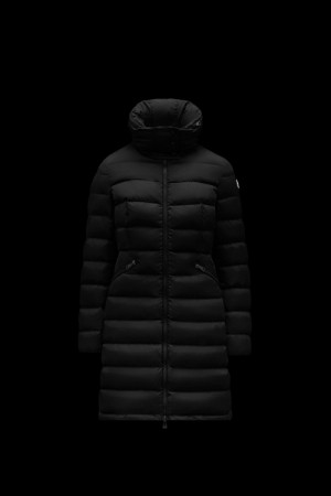 Chaquetas Largas De Plumas Moncler Flammette Mujer Negros | TFBA-73415