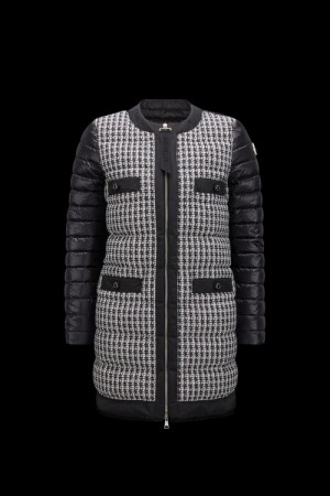 Chaquetas Largas De Plumas Moncler Maix Mujer Negros Blancos | CRKN-51326