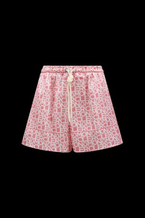 Short Moncler Logo Print Mujer Blancos Rosas | YZSC-45913