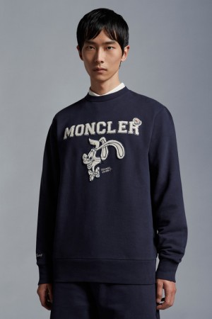 Sudaderas Moncler Logo Hombre Azul Marino Azules | BEUN-67491