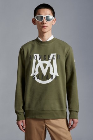 Sudaderas Moncler Logo Hombre Verde Oliva Verdes | TAEF-36085