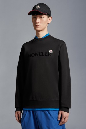 Sudaderas Moncler Logo Patch Hombre Negros | AZEL-03194