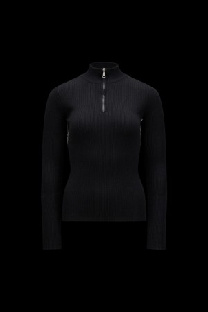 Suéteres Moncler Lana Zip-up Turtleneck Mujer Negros | MGTE-24798