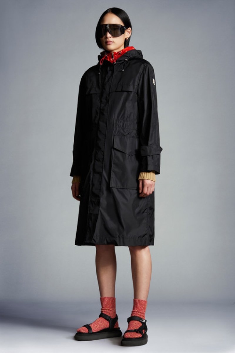 Abrigos Moncler Hiengu Rain Coat Mujer Negros | NRHL-75348