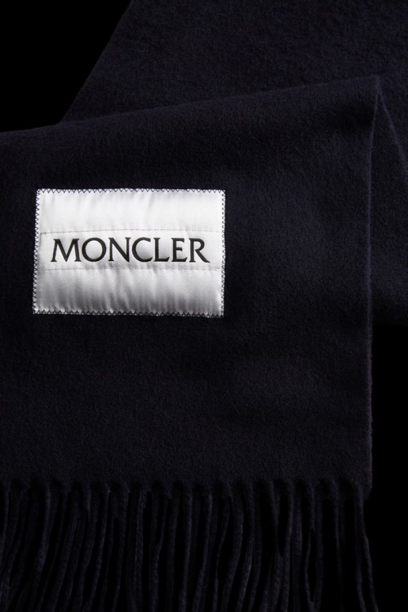 Bufandas Moncler Logo Lana Hombre Azul Marino Azules | IYDR-09754