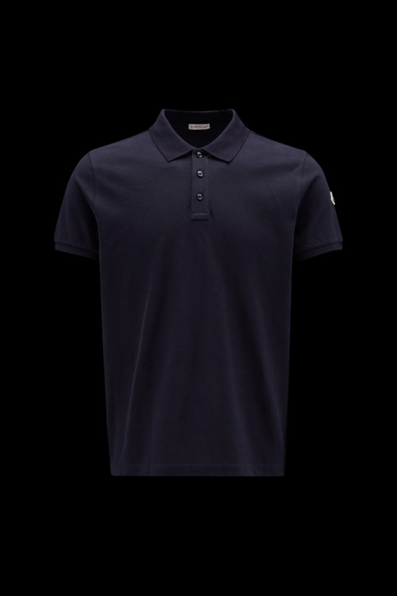 Camisa Polo Moncler Logo Hombre Azul Marino Azules | QYKF-30651