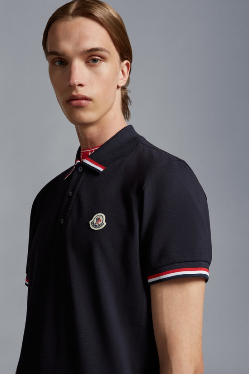 Camisa Polo Moncler Logo Hombre Azul Marino Azules | OUFH-48591