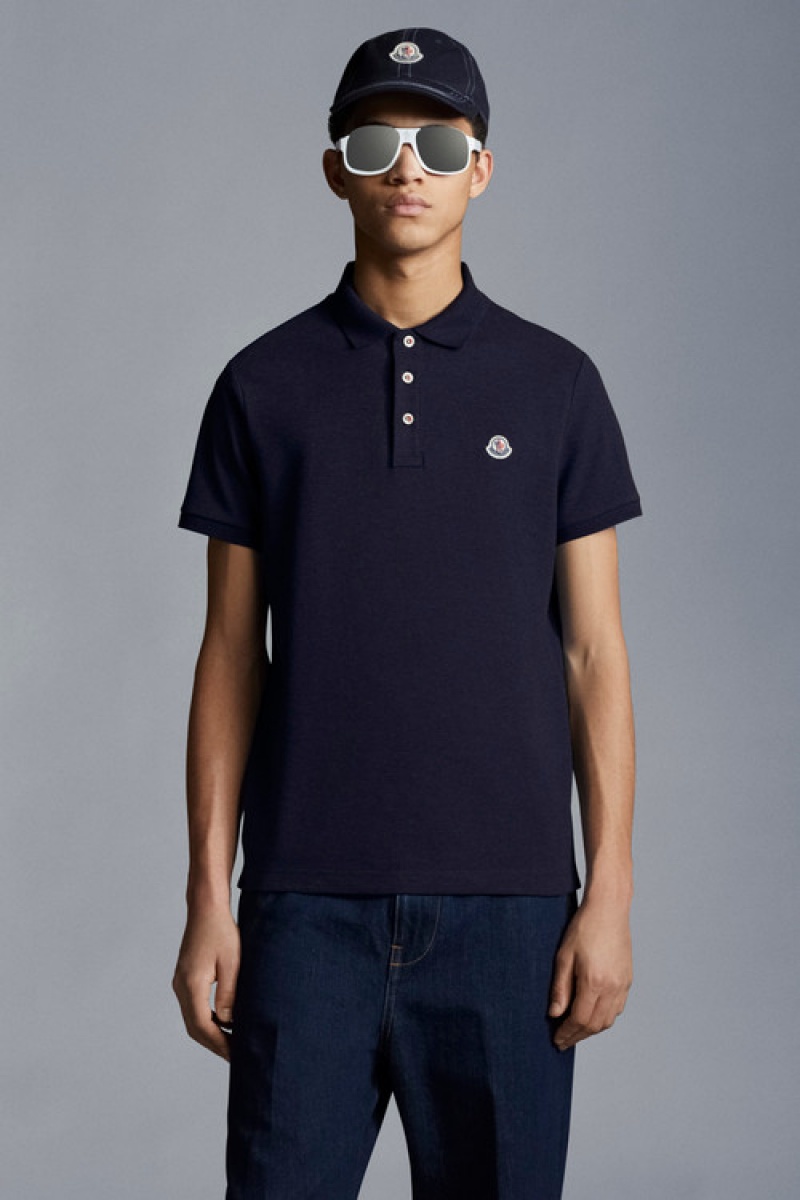 Camisa Polo Moncler Logo Hombre Azul Marino Azules | MYLT-09521