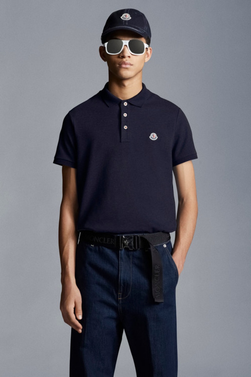 Camisa Polo Moncler Logo Hombre Azul Marino Azules | MYLT-09521