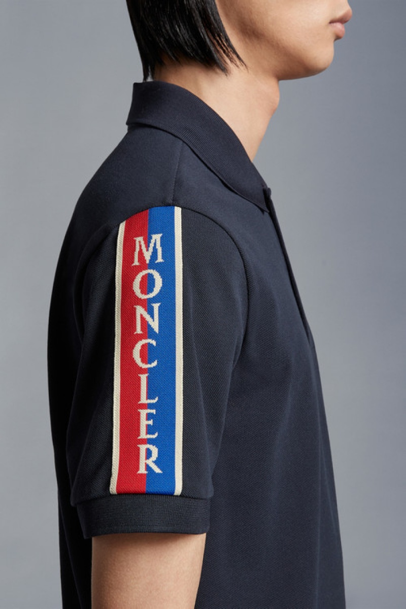 Camisa Polo Moncler Logo Hombre Azul Marino Azules | FXHN-78216