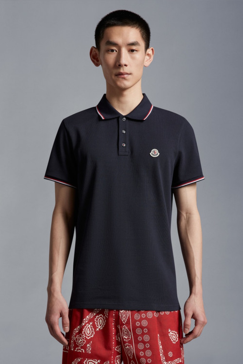 Camisa Polo Moncler Logo Hombre Azul Marino Azules | WDQG-05428