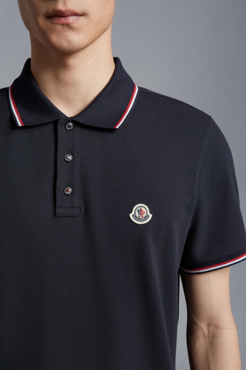 Camisa Polo Moncler Logo Hombre Azul Marino Azules | WDQG-05428