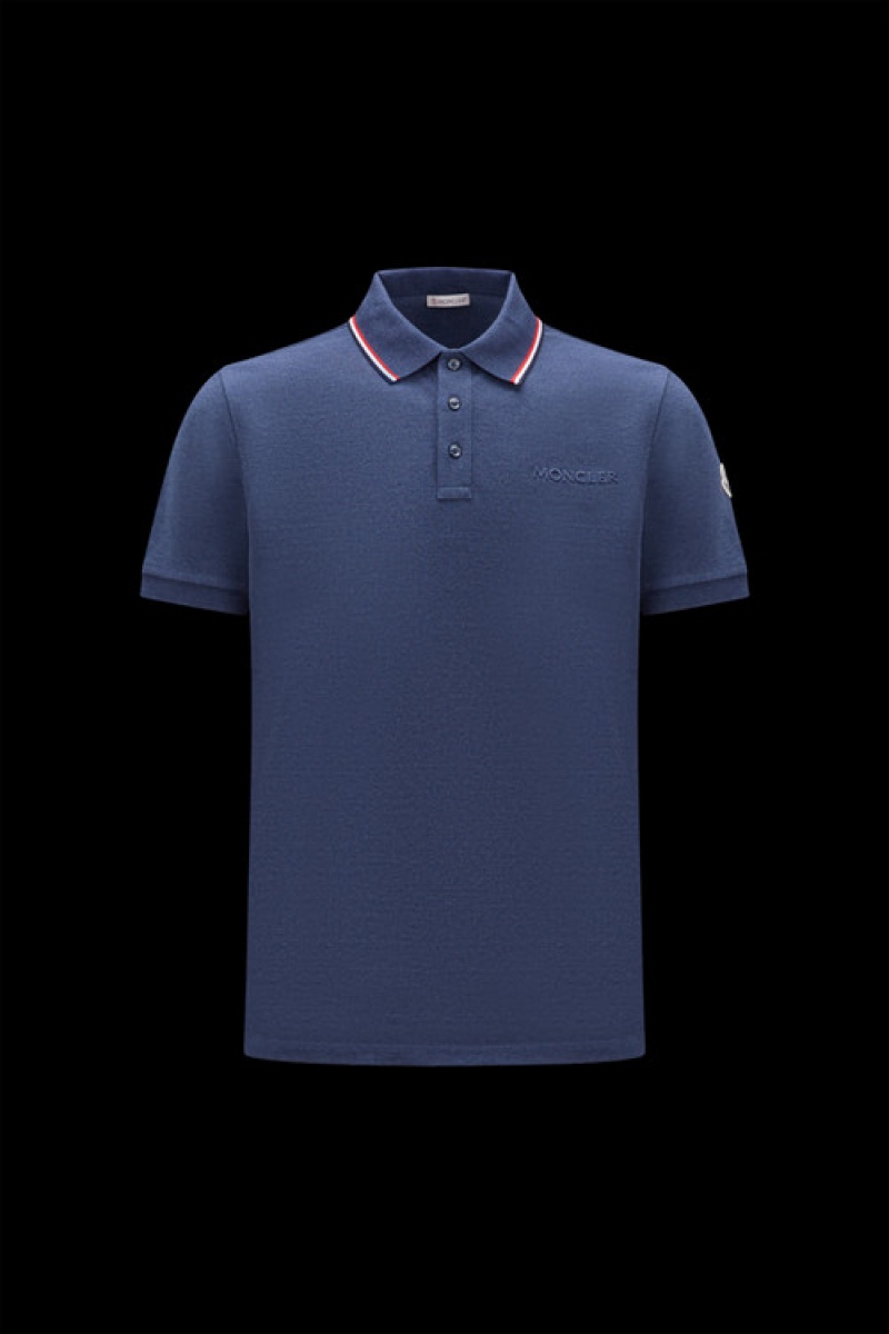 Camisa Polo Moncler Logo Hombre Azul Marino Azules | OCAY-82406