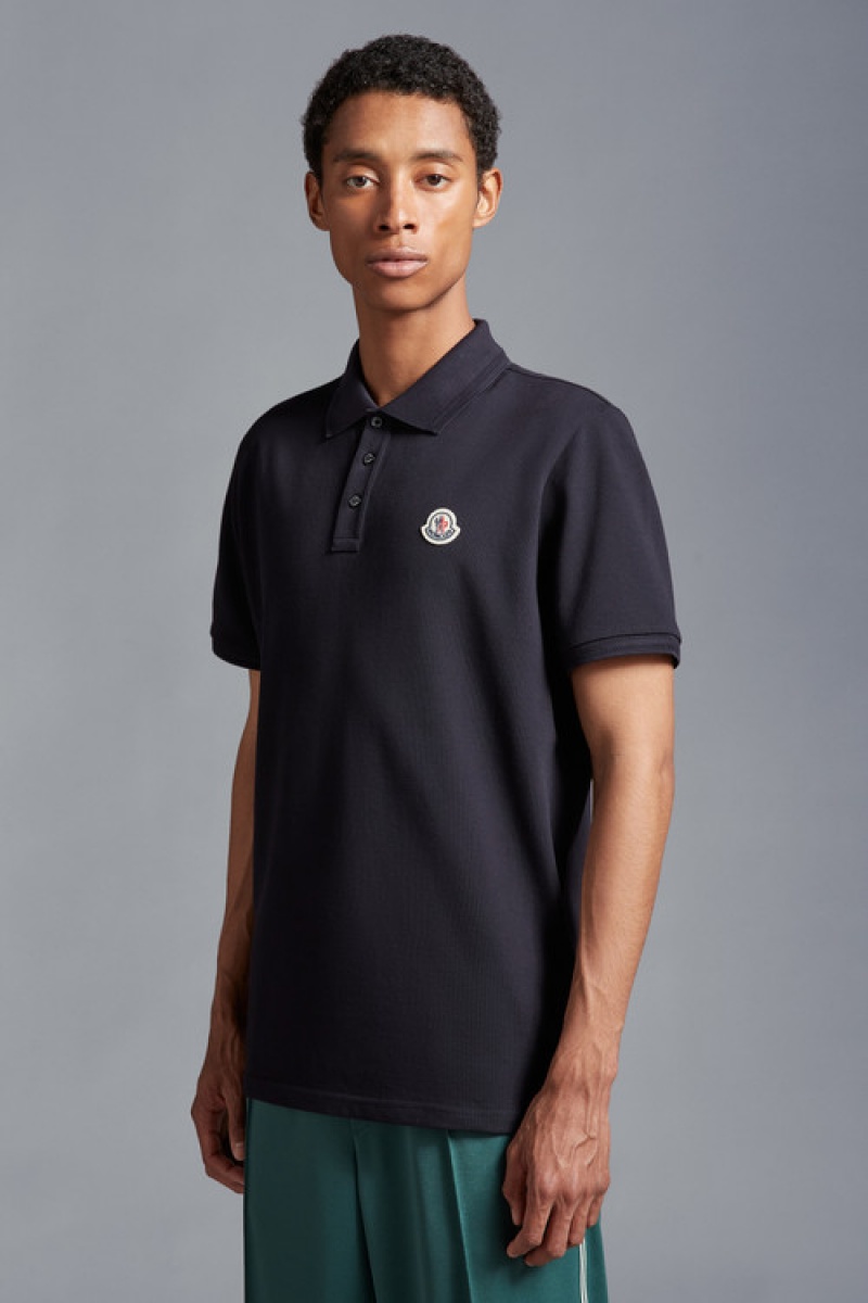 Camisa Polo Moncler Logo Hombre Azul Marino Azules | XWAK-57201