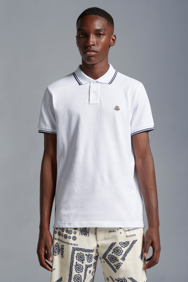 Camisa Polo Moncler Logo Hombre Blancos | EHNK-85403