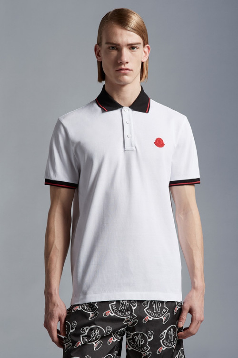 Camisa Polo Moncler Logo Hombre Blancos | GJCV-46380