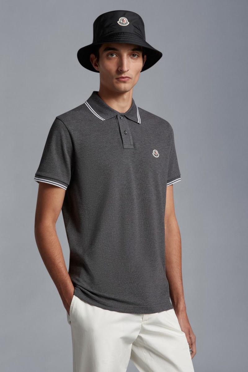 Camisa Polo Moncler Logo Hombre Grises Oscuro | IDWE-12705