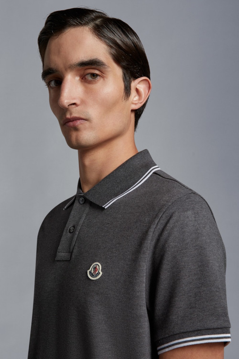 Camisa Polo Moncler Logo Hombre Grises Oscuro | IDWE-12705